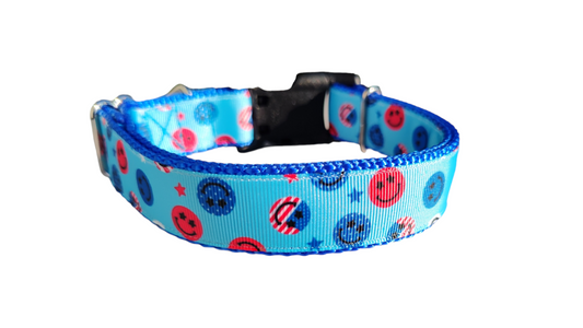 Patriotic Smiley Faces Nylon Dog Collar