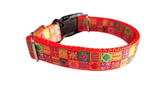 Orange Quilt Squares Nylon Dog Collar