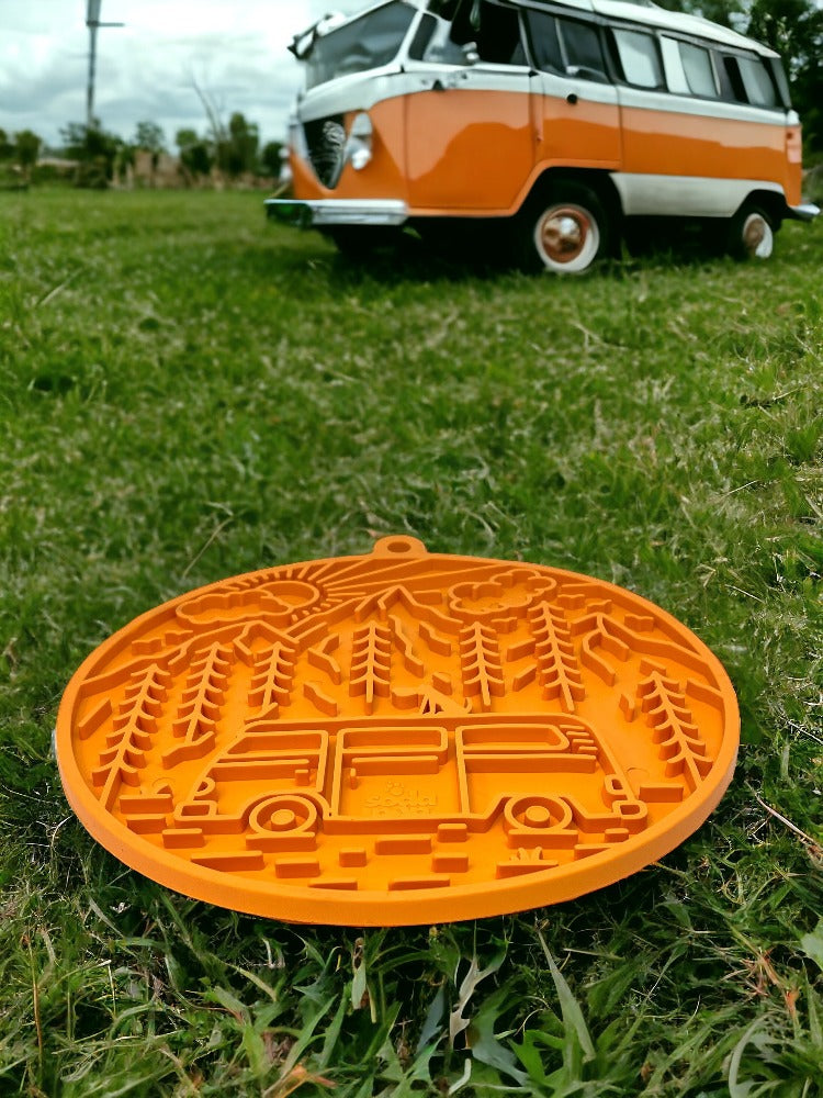 Camp eMat - Enrichment Lick Mat For Dogs and Cats - with Suction Cups | Retro Van Design | USA Made - Doot's Pet LLC Collars For A Cause