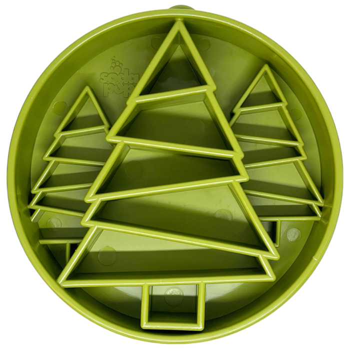 Pine Tree Christmas eBowl Deep Slow Feeder Dog Bowl for Enrichment | USA Made - Doot's Pet LLC Collars For A Cause