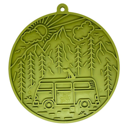 Camp eMat - Enrichment Lick Mat For Dogs and Cats - with Suction Cups | Retro Van Design | USA Made - Doot's Pet LLC Collars For A Cause