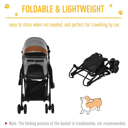Luxury Folding Pet Stroller Travel Carriage 2 In 1 (Grey)