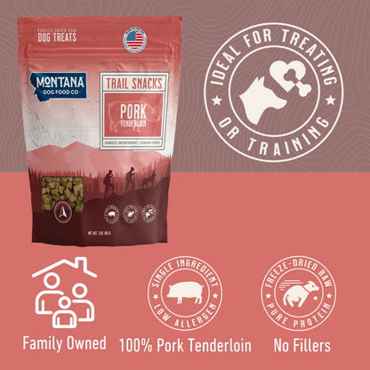 Pork Tenderloin Freeze-dried Raw Trail Snacks (Treats) for Dogs 3oz - Doot's Pet LLC Collars For A Cause