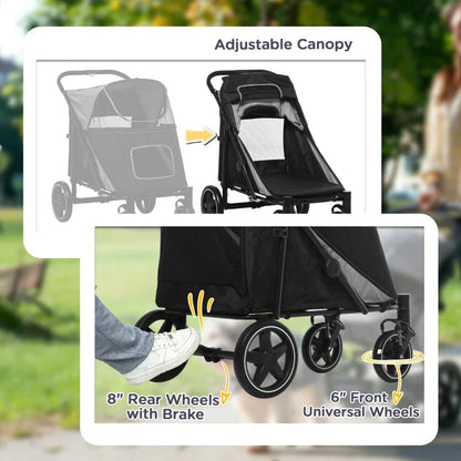 One-Click Foldable Stroller for Large Medium Small Dogs, Pet, Cats with Storage - Doot's Pet LLC Collars For A Cause