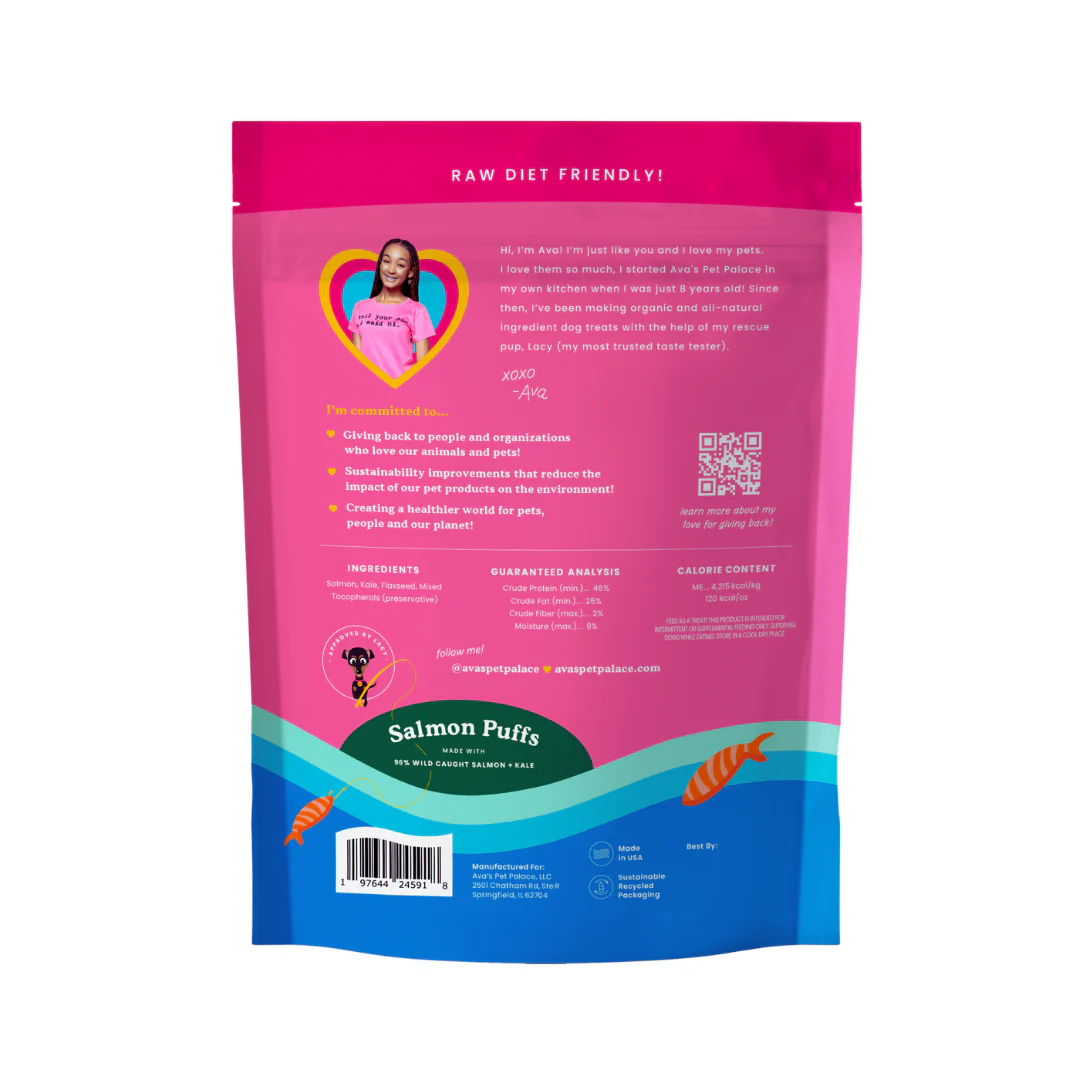 Ava's Pet Palace Freeze Dried Dog Treats - Salmon Puffs (3 oz) - Doot's Pet LLC Collars For A Cause