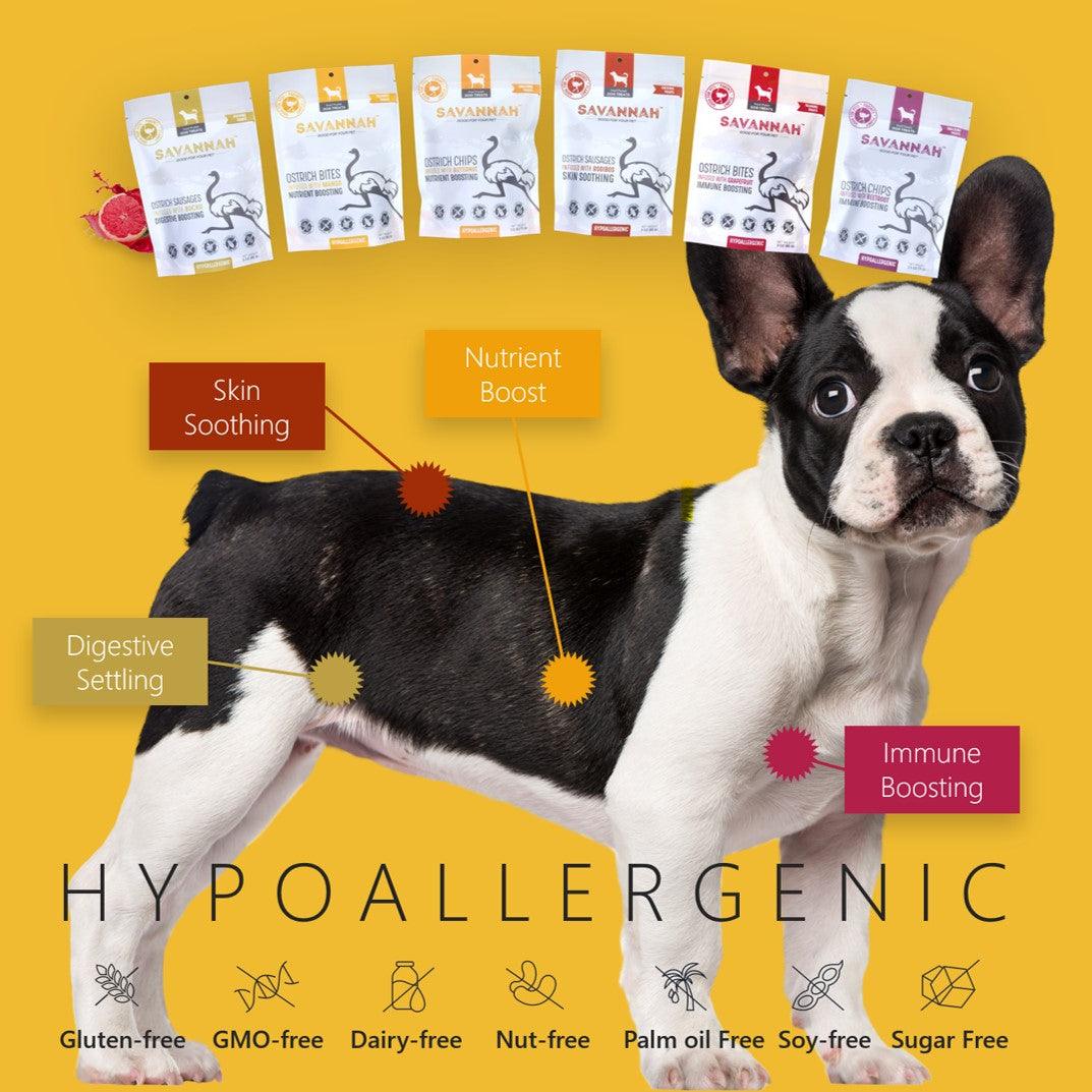 Hypoallergenic Ostrich + Superfoods 6-item Bundle - 40% off - Doot's Pet LLC Collars For A Cause