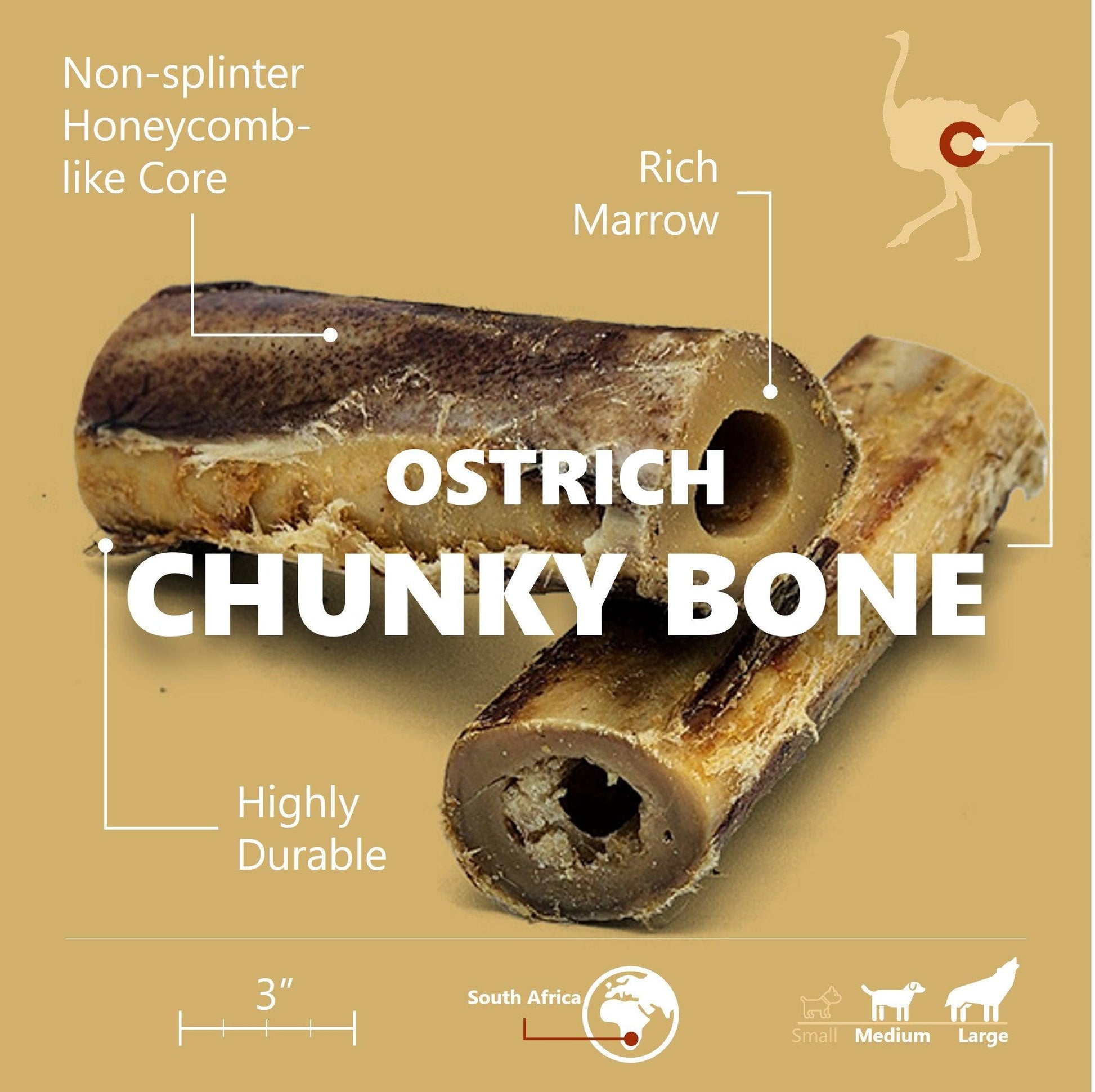 Ostrich Chunky Bones (5" x 2" - 2 Pack): The Long-Lasting, Flavor-Packed Bones for Medium to Large Dogs - Doot's Pet LLC Collars For A Cause