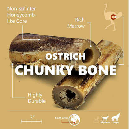Ostrich Chunky Bones (5" x 2" - 2 Pack): The Long-Lasting, Flavor-Packed Bones for Medium to Large Dogs - Doot's Pet LLC Collars For A Cause