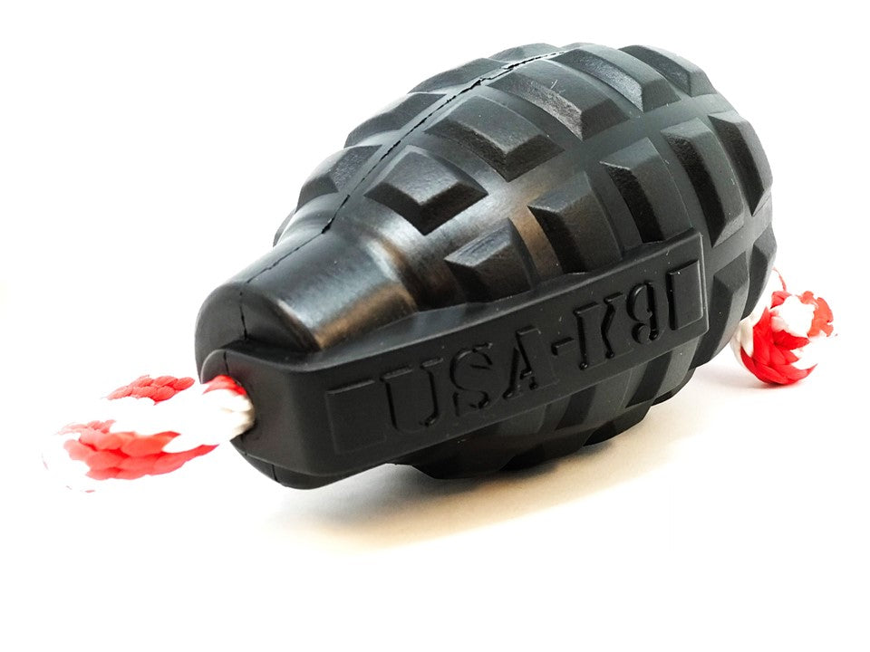 USA-K9 Magnum Grenade Shaped Durable Rubber Chew Toy, Treat Dispenser, Reward Toy, Tug Toy, and Retrieving Toy - Black Magnum - Doot's Pet LLC Collars For A Cause