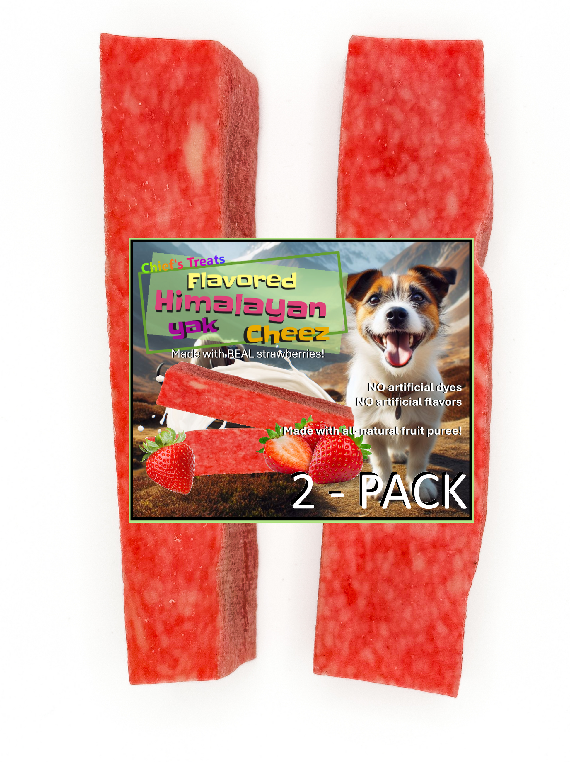 Strawberry Flavored Yak Cheese Chew - made with REAL STRAWBERRY Puree - Single - Doot's Pet LLC Collars For A Cause