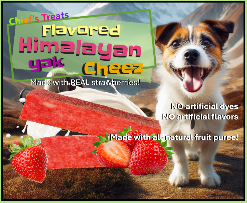 Strawberry Flavored Yak Cheese Chew - made with REAL STRAWBERRY Puree - Single - Doot's Pet LLC Collars For A Cause