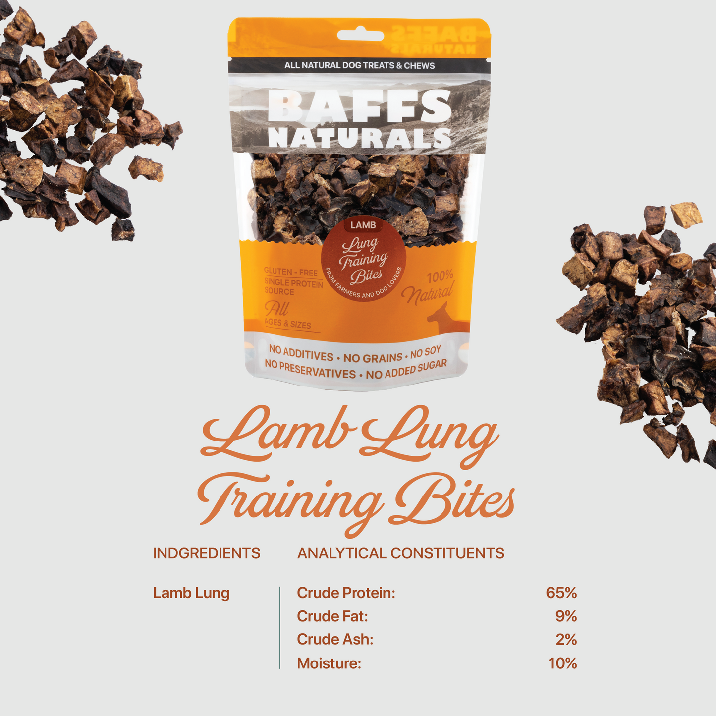 BAFFS NATURALS Lamb Lung Training Bites – All-Natural, Protein-Packed Dog Treats (7oz Bag) - Doot's Pet LLC Collars For A Cause