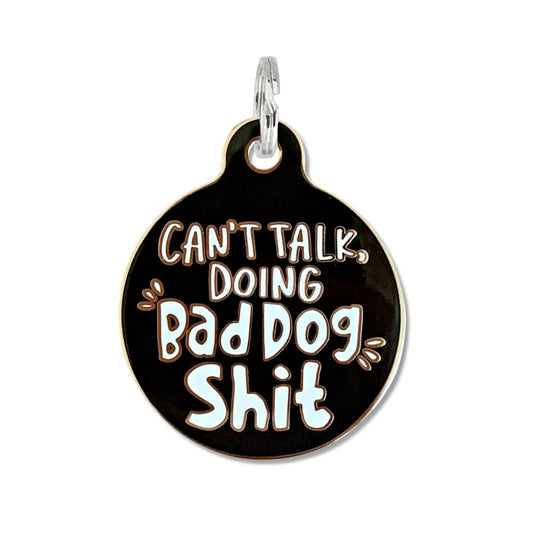 Bad Tags - Personalized Pet ID Tag w/ Scannable Code - Bad Dog Shit - Engraved QR Code / Large 1.25"