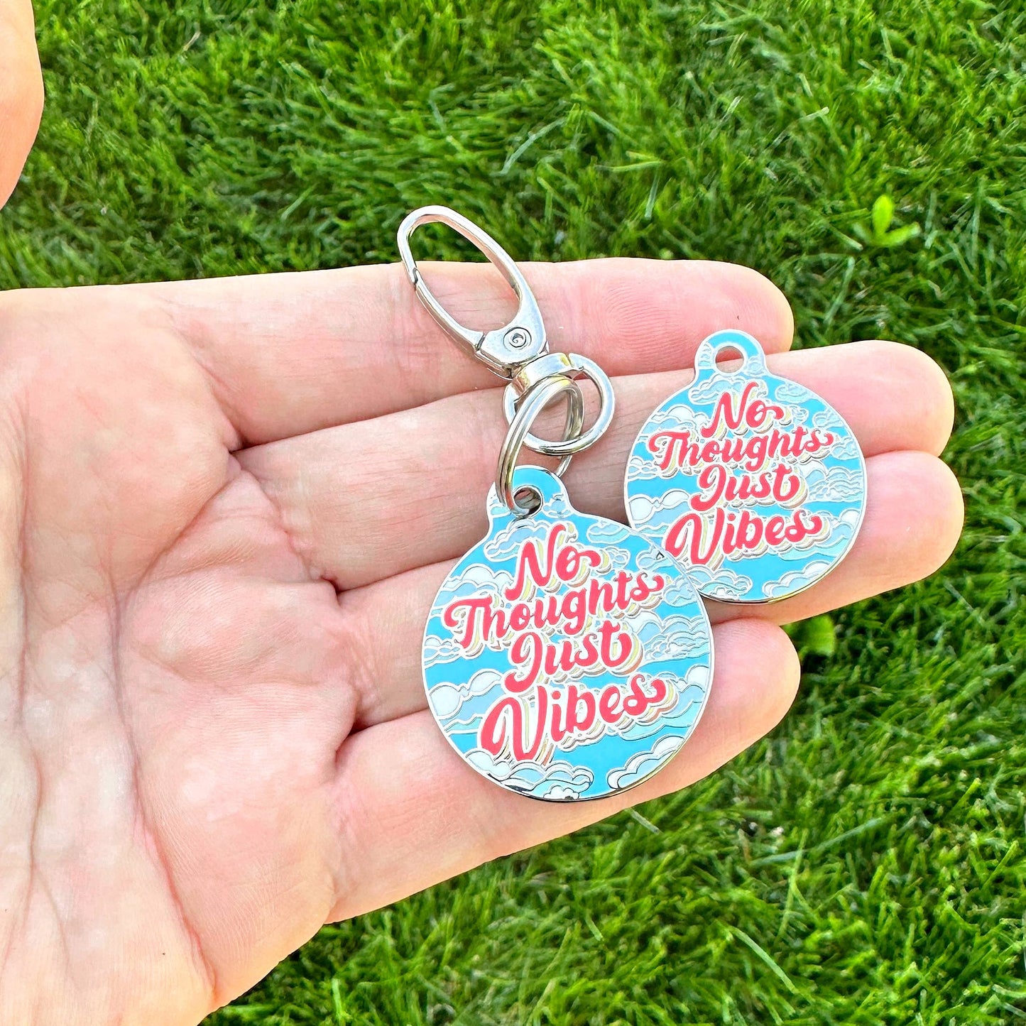 Bad Tags - Dog ID Tag w/ Personalized QR Code - No Thoughts Just Vibes - Large / Engraved QR Code