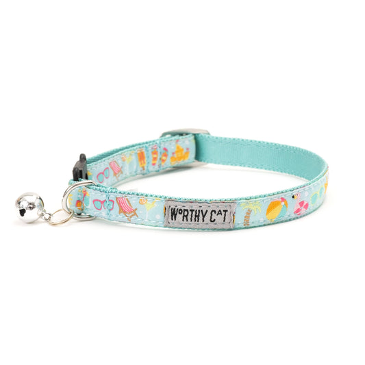 The Worthy Dog - Life's a Beach Cat Collar - Mint Green / One Size Fits Most