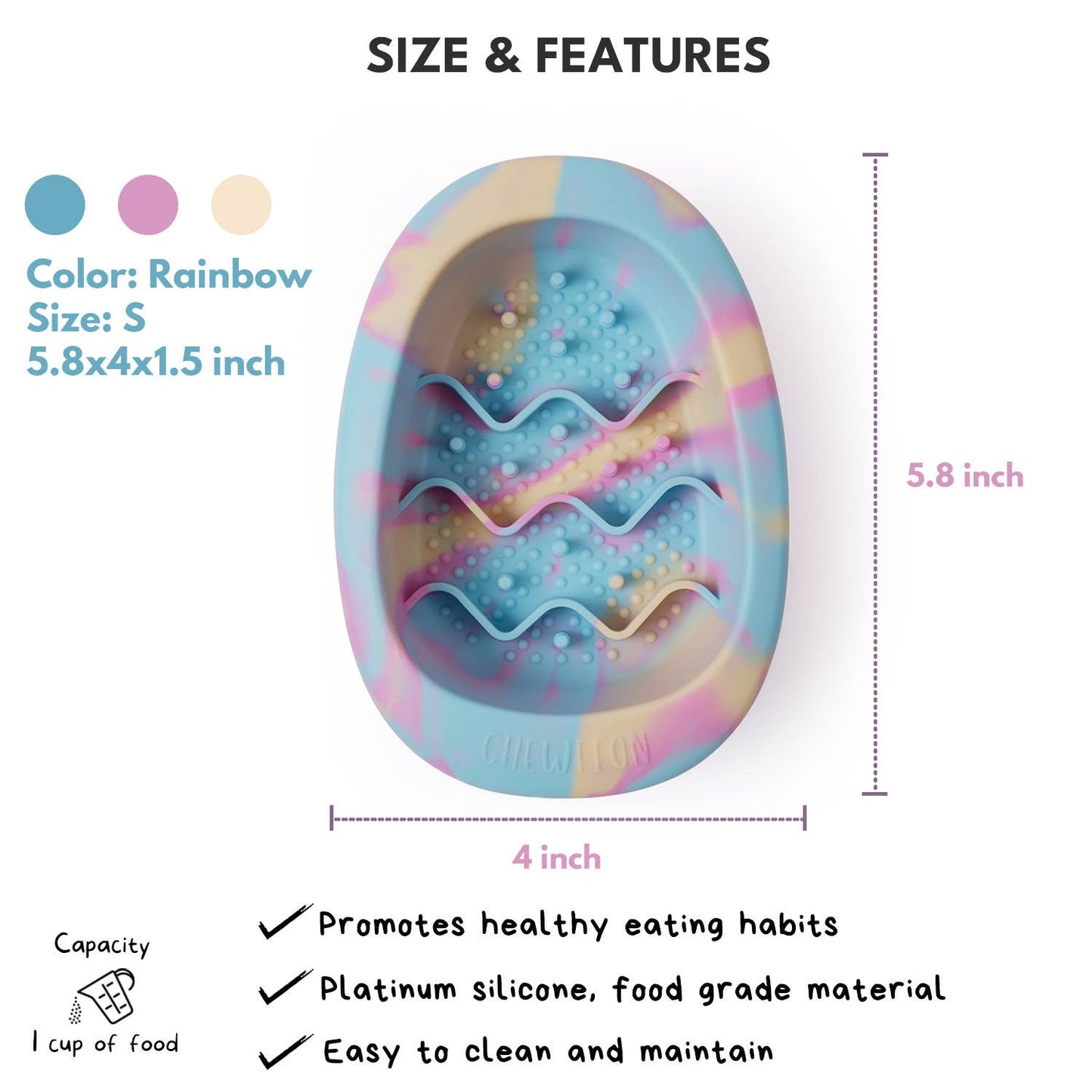 CHEWFFON - CHEWFFON Interactive Dog Lick Bowl-Rainbow Small