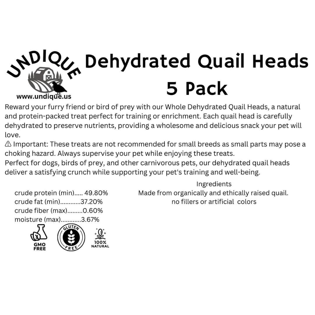 Fine Feline Feasts Quail Heads - Gourmet Cat Treats, High Protein, Nutrient-Dense, Promotes Natural Instincts, Healthy Skin & Coat, Minimal Ingredients Pack of 5 - Doot's Pet LLC Collars For A Cause