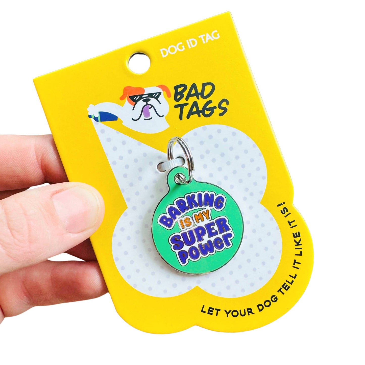 Bad Tags - Dog Tag w/ Personalized QR Code - Barking is my Super Power - Engraved QR Code / Large 1.25"