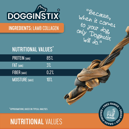 Doot's Chew Bar - Dogginstix - Braided Sticks Lamb Collagen Double Knots