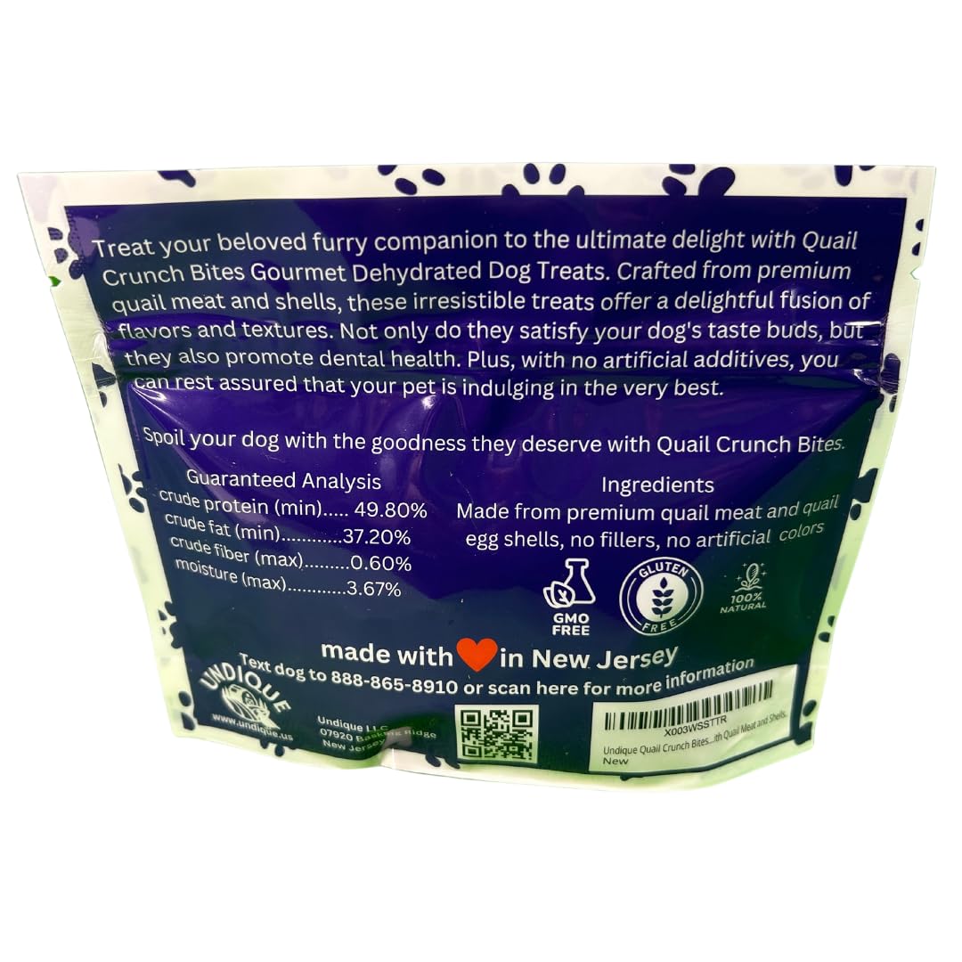 Quail Crunch Bites: Gourmet Dehydrated Dog Treats with Quail Meat & Shells | Premium Healthy Dog Treats for Training | Organic Ingredients for a Happy Palate - Doot's Pet LLC Collars For A Cause