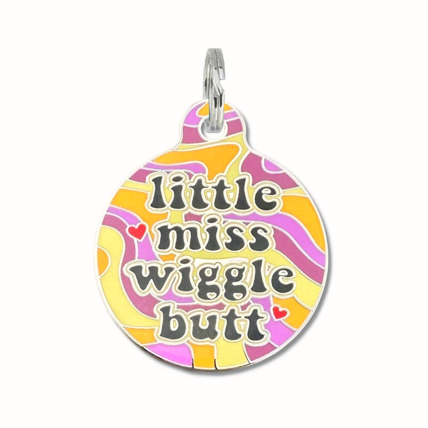 Bad Tags - Dog ID Tag Personalized QR Code - Little Miss Wiggle Butt  - Engraved QR Code / Large 1.25"