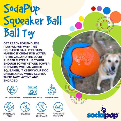 SodaPup - Squeak Ball Ultra Durable PUP-X Squeaking, Chewing, Floating & Retrieving Ball - Large Squeaker Ball - glow in the dark