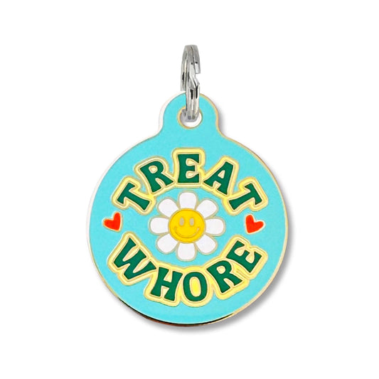 Bad Tags - Dog ID Tag with Personalized QR Code - Treat Whore - Green / Engraved QR Code / Small 1"