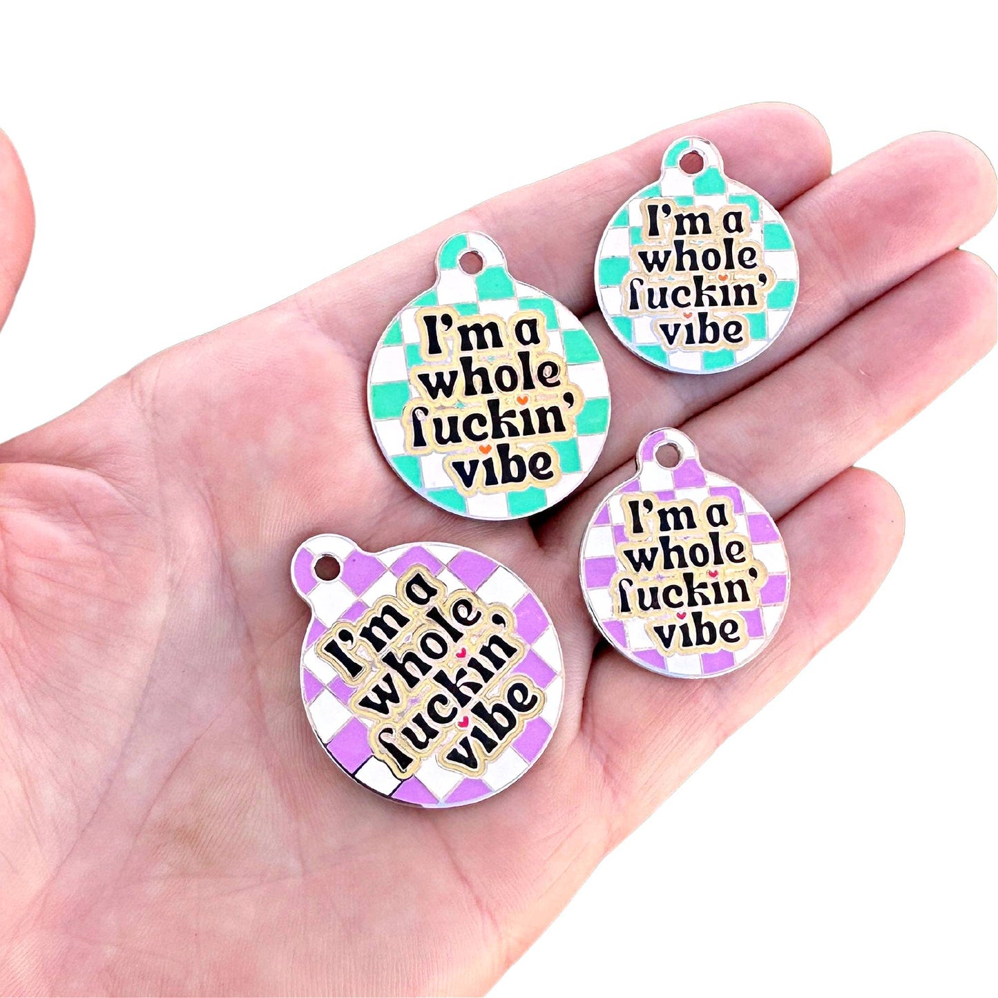 Bad Tags - Dog ID Tag with Personalized QR Code - Whole Vibe - Purple / Engraved QR Code / Small 1"