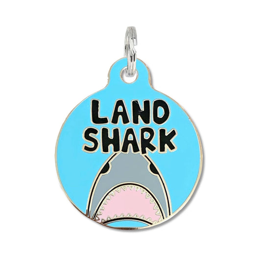 Bad Tags - Personalized Pet ID Tag w/Scannable Code - Land Shark - Engraved QR Code / Large 1.25"