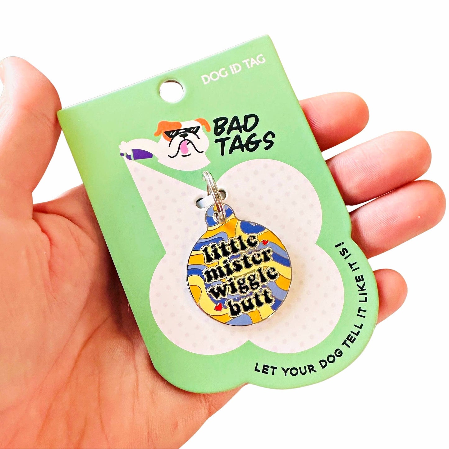 Bad Tags - Cute Dog ID Tag Collar Charm - Little Mister Wiggle Butt  - Engraved QR Code / Large 1.25"