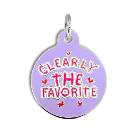 Bad Tags - Dog Tag w/ Personalized QR Code - Clearly the Favorite  - Purple / Engraved QR Code / Large 1.25"