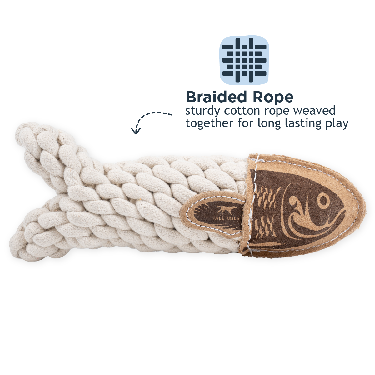 Tall Tails - Natural Leather Crunch Fish Rope Dog Toy