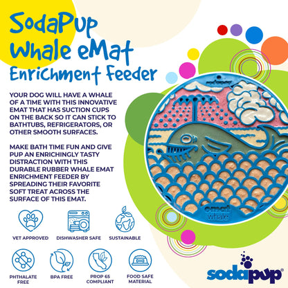 SodaPup - Whale Design eMat Enrichment Lick Mat With Suction Cups - Blue Whale E-Mat