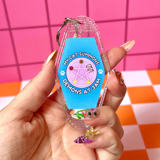 Stickers X Ashley Bexar - Funny Cat Mom Cats Witchy Motel Keychain Acrylic Keychain - Glitter / Gold