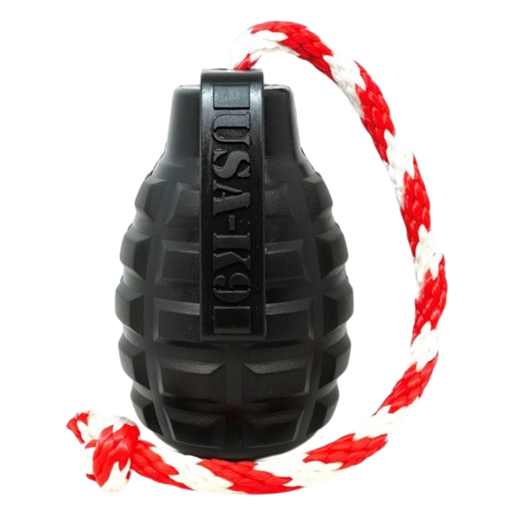 USA-K9 Magnum Grenade Shaped Durable Rubber Chew Toy, Treat Dispenser, Reward Toy, Tug Toy, and Retrieving Toy - Black Magnum - Doot's Pet LLC Collars For A Cause