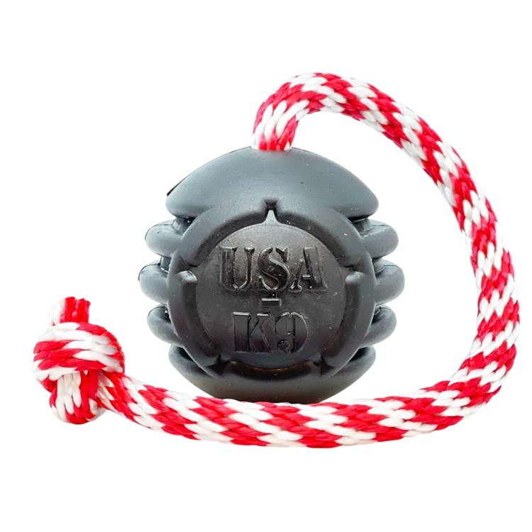 USA-K9 Magnum Black Stars and Stripes Ultra-Durable  Rubber Chew Toy, Reward Toy, Tug Toy, and Retrieving Toy - Black - Doot's Pet LLC Collars For A Cause