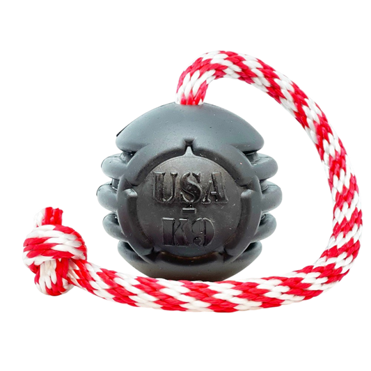 USA-K9 Magnum Black Stars and Stripes Ultra-Durable  Rubber Chew Toy, Reward Toy, Tug Toy, and Retrieving Toy - Black - Doot's Pet LLC Collars For A Cause