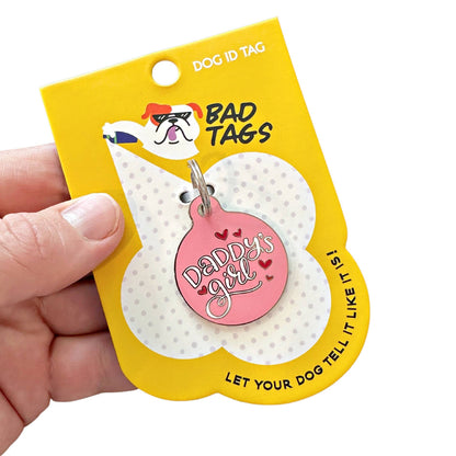 Bad Tags - Dog ID Tag with Personalized QR Code - Daddy's Girl 💕  - Engraved QR Code / Large 1.25"