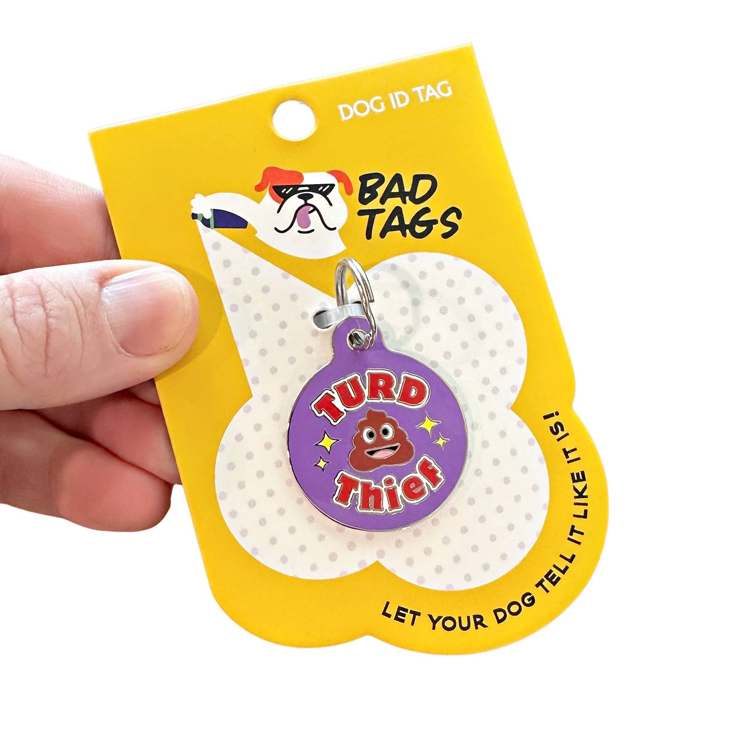 Bad Tags - Dog ID Tag with Personalized QR Code - Turd Thief 💩  - Engraved QR Code / Large 1.25"