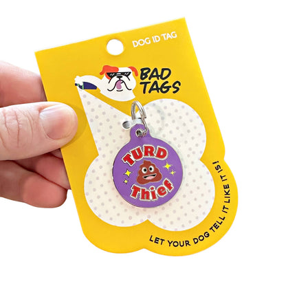 Bad Tags - Dog ID Tag with Personalized QR Code - Turd Thief 💩  - Engraved QR Code / Large 1.25"