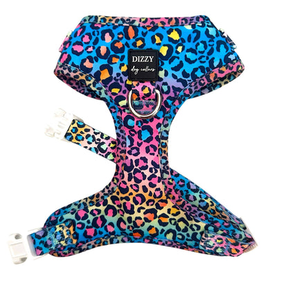 Dizzy Dog Collars - DOG HARNESS | Rainbow Ombre Leopard | Neck Adjustable Harness - Small/Medium