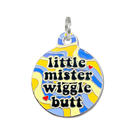 Bad Tags - Cute Dog ID Tag Collar Charm - Little Mister Wiggle Butt  - Engraved QR Code / Large 1.25"