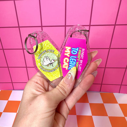 Stickers X Ashley Bexar - Funny Cat Mom Cats Witchy Motel Keychain Acrylic Keychain - Glitter / Silver