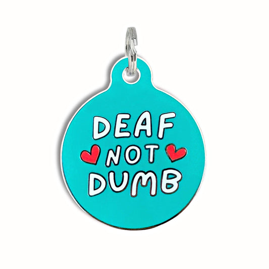 Bad Tags - Dog ID Tag with Personalized QR Code - Deaf not Dumb - Engraved QR Code / Small 1"