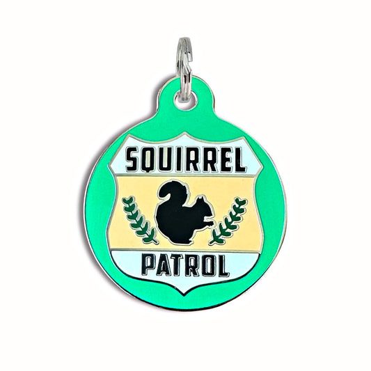 Bad Tags - Dog ID Tag with Personalized QR Code - Squirrel Patrol - Green / Engraved QR Code / Small 1"