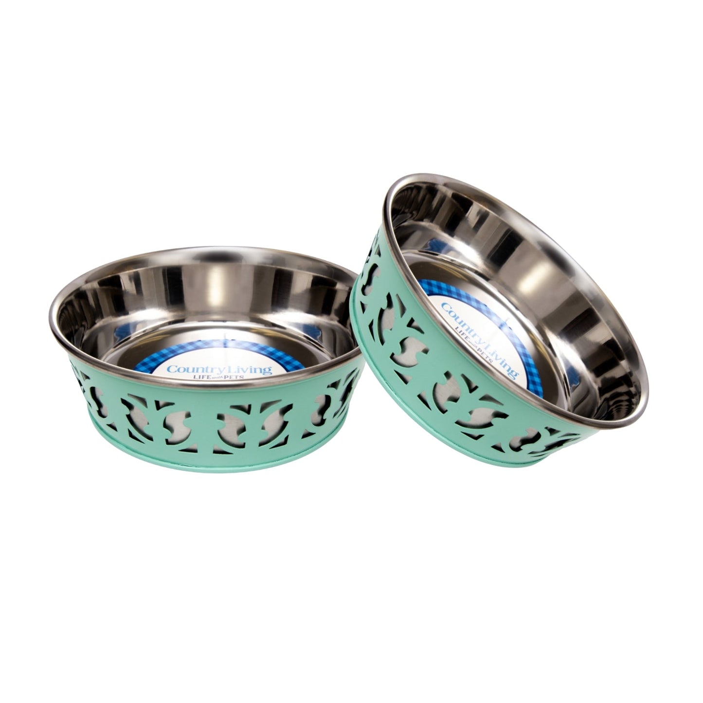 Country Living Set of 2 Stainless Steel Dog Bowls – Farmhouse Style, Ideal for Small to Medium Dogs