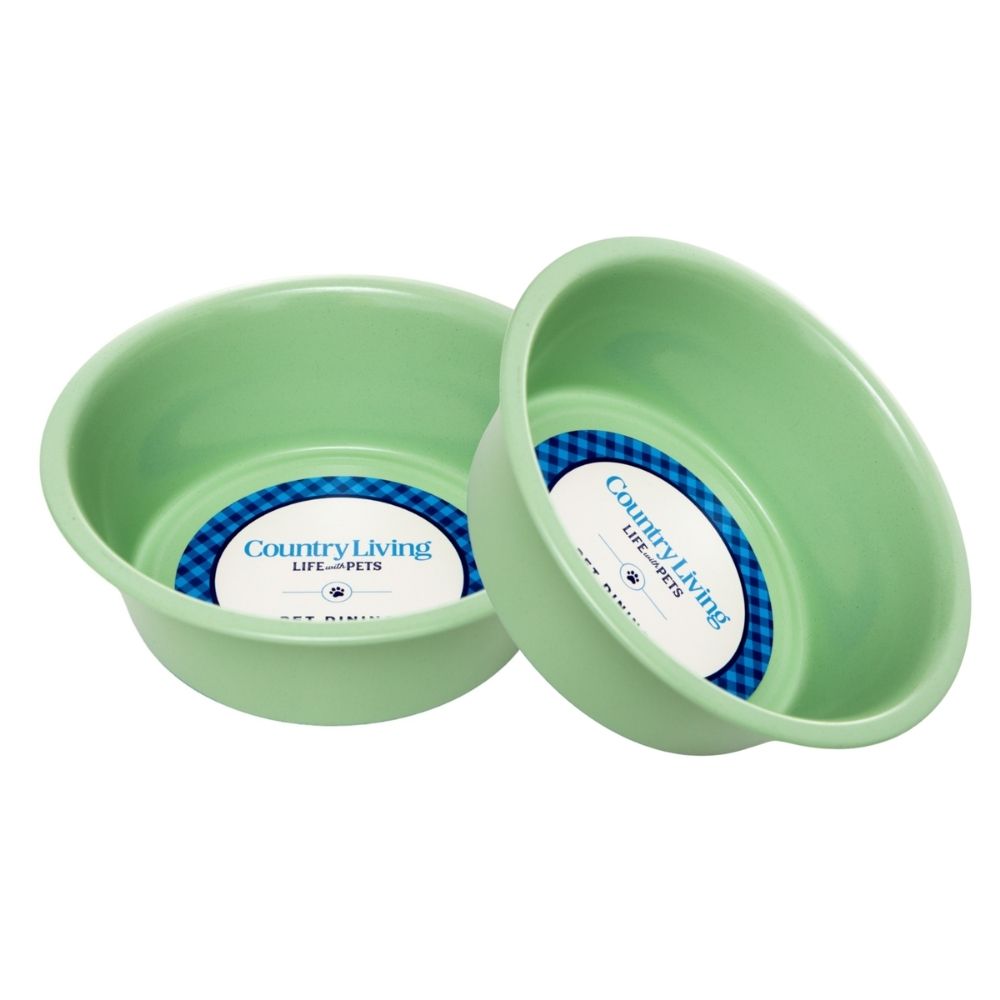 Country Living Set of 2 Coated Stainless Steel Heavy Dog Bowls - Ideal for Medium to Large Breeds