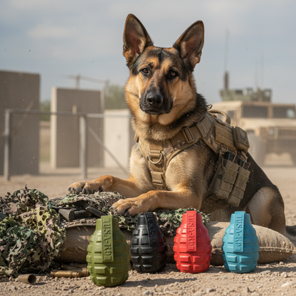 Grenade Shaped eDispenser Durable Dog Chew Toy & Treat Dispenser - Army Green - Doot's Pet LLC Collars For A Cause