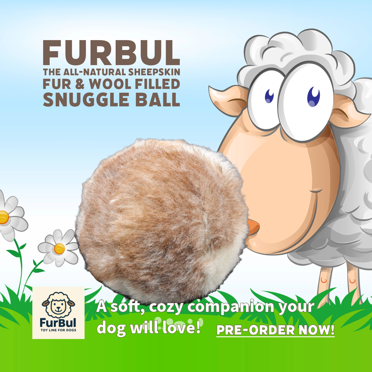 Herders Choice - Furbul   Real Sheep Fur Cuddle Ball for Dogs and Cats