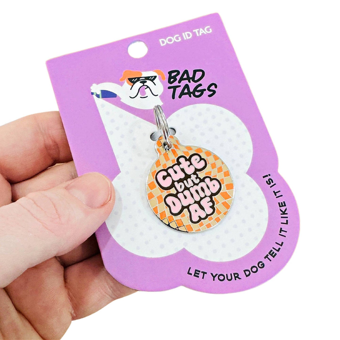 Bad Tags - Funny Dog ID Tag w/ Scannable QR Code - Cute but Dumb AF - Engraved QR Code / Small 1"